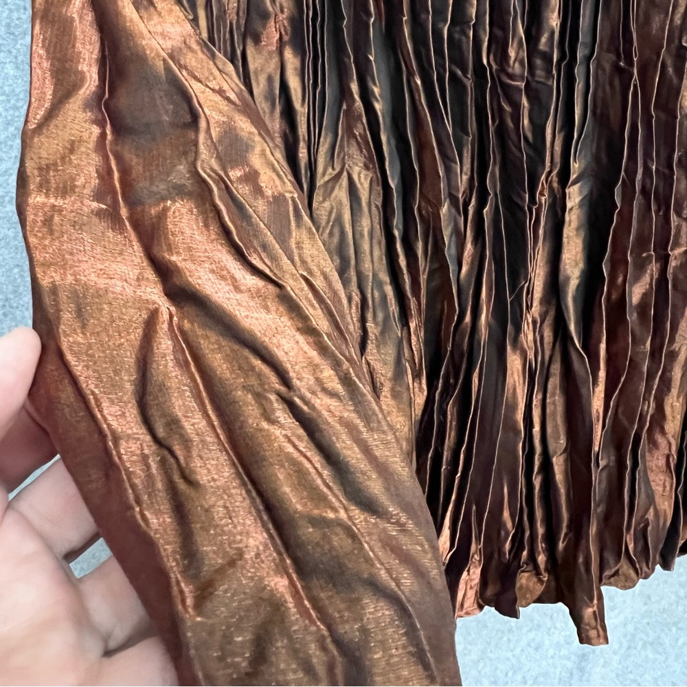 Vintage Y2K Crinkle Broom Full Maxi Skirt Copper Metallic Witchy Fairy Sz XL NWT - Picture 4 of 8